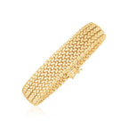 14k yellow gold braided bracelet with a high polish finish, 14.5mm thick, showcasing a durable and stylish jewelry design.