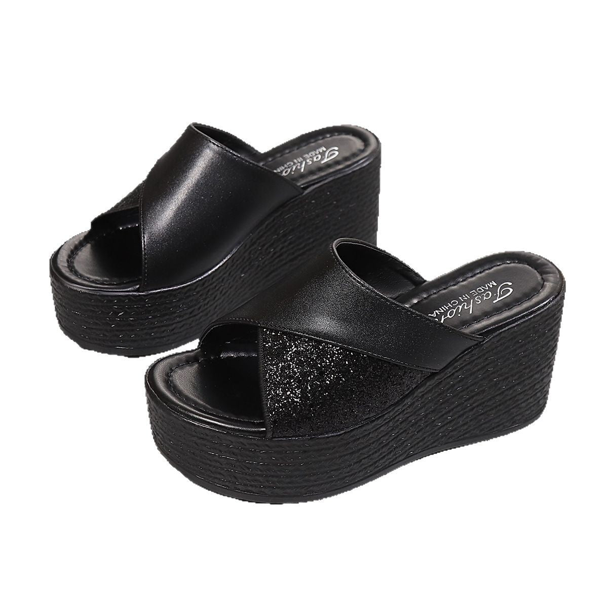 Women's faux leather open toe platform wedge sandals with high heels, comfortable and stylish from Plush Fashion Hub.