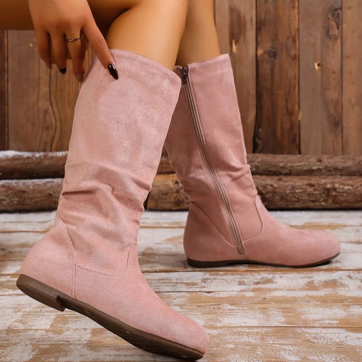 Trendsi round toe side zip boots with sleek design, featuring a side zipper and stylish finish for versatile footwear.