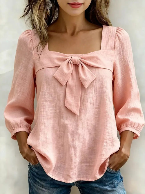 Plus size bow front square neck blouse by Trendsi, featuring a full size top with a stylish bow detail and square neckline.