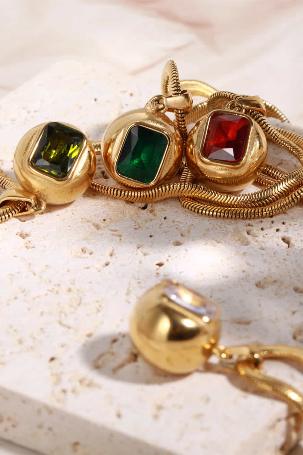 18K gold-plated geometrical zircon pendant necklace with modern design and sparkling stones, stylish jewelry by Plush Fashion Hub