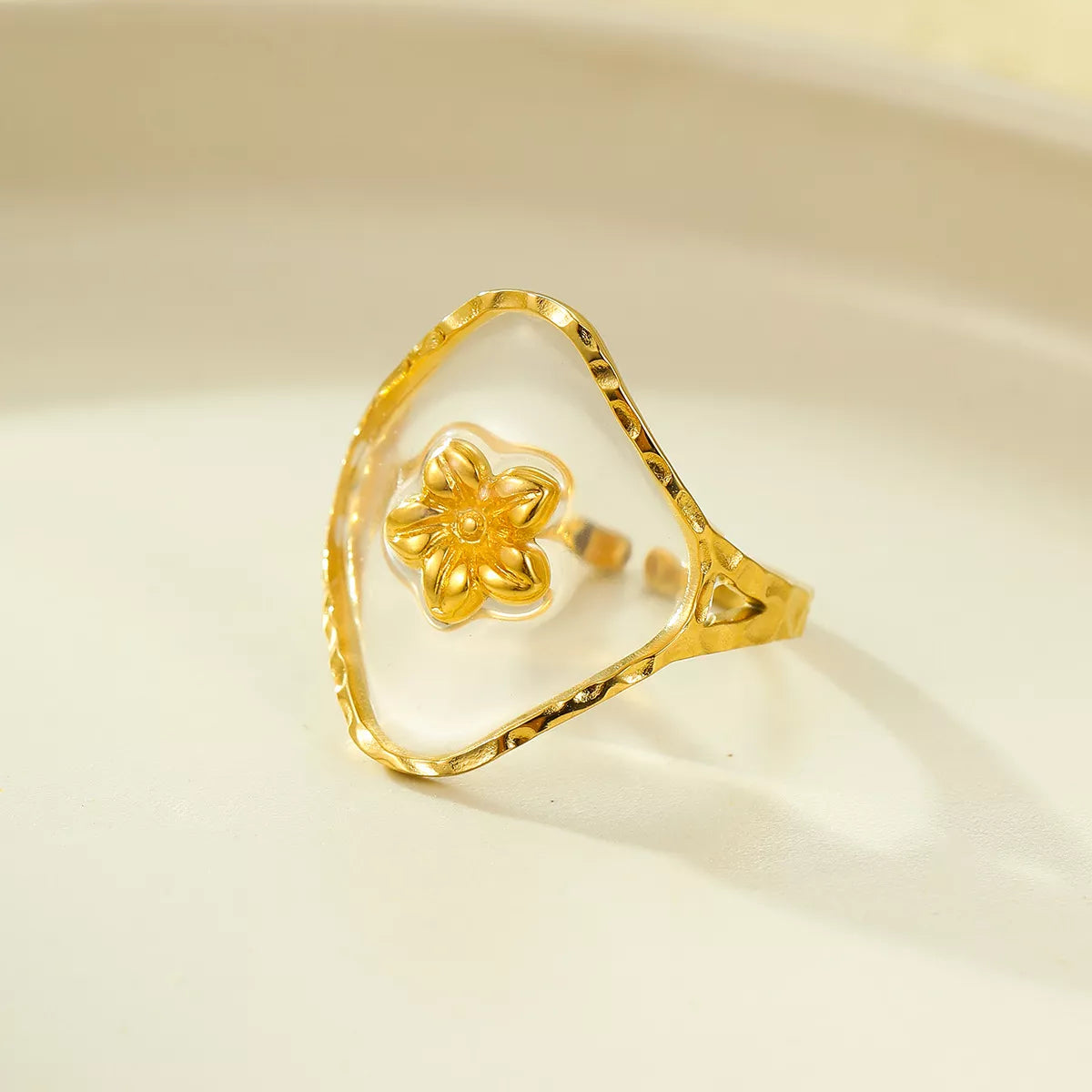 18K gold-plated adjustable open ring with a sleek design, perfect for stylish jewelry collection from Plush Fashion Hub.