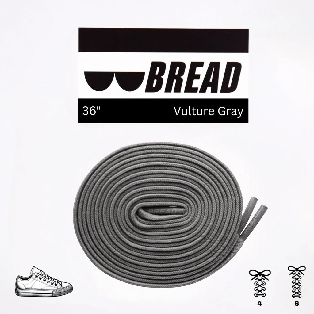 Vulture Gray elastic shoelace by Bread, showing close-up of flexible, durable laces designed for comfortable fit and easy wear.