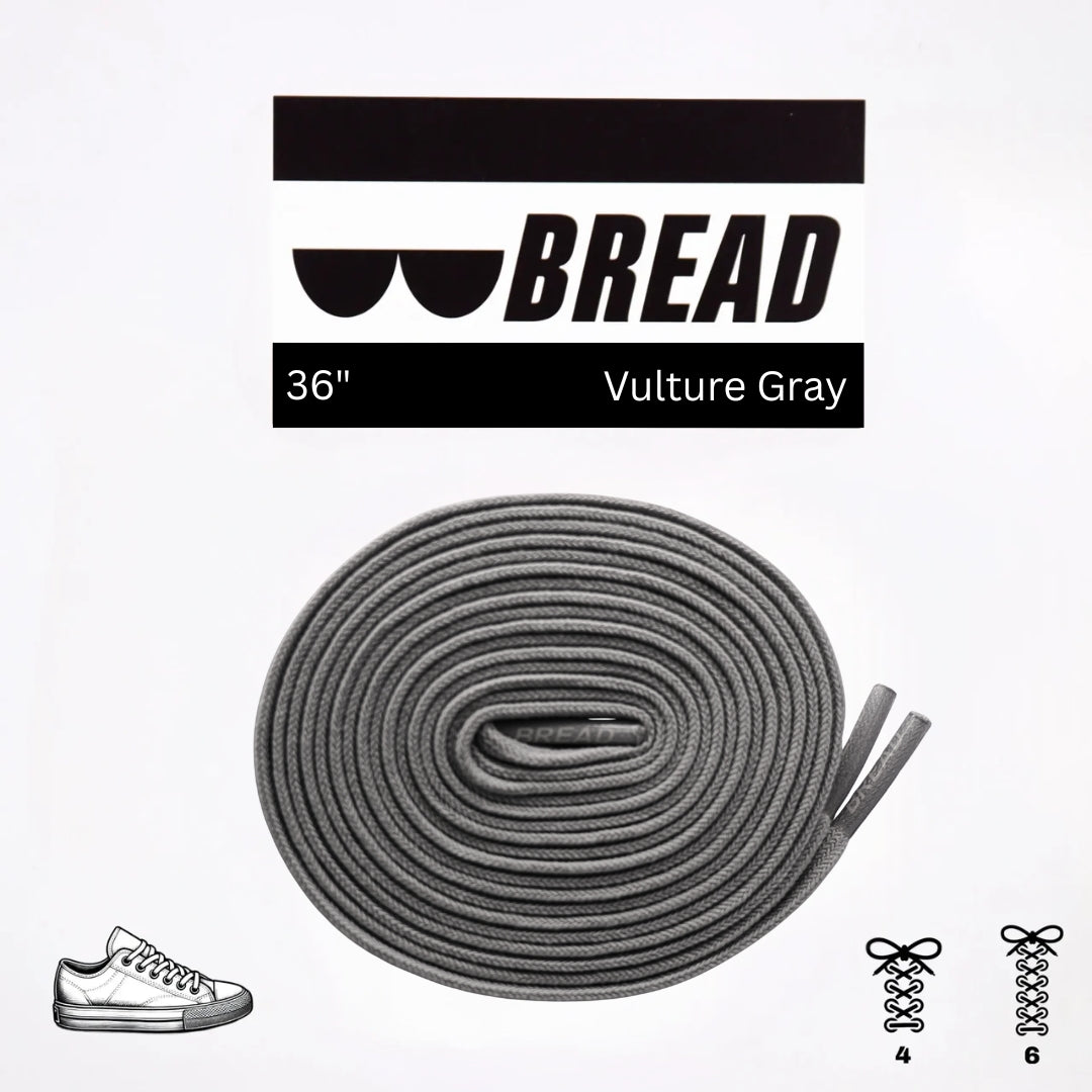 Vulture Gray elastic shoelace by Bread, showing close-up of flexible, durable laces designed for comfortable fit and easy wear.