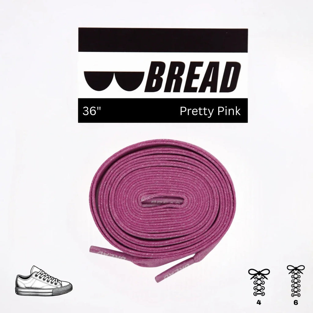 Sparkly pink elastic shoelace by Bread, featuring a shimmering design ideal for casual or athletic shoes.