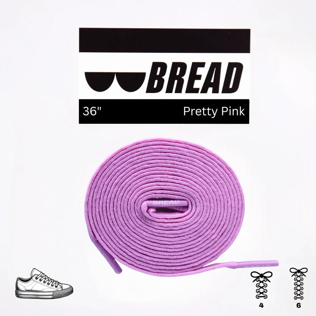 Pink elastic shoelace by Bread, showing flexible, stretchy laces with a smooth pink finish for casual or athletic shoes.