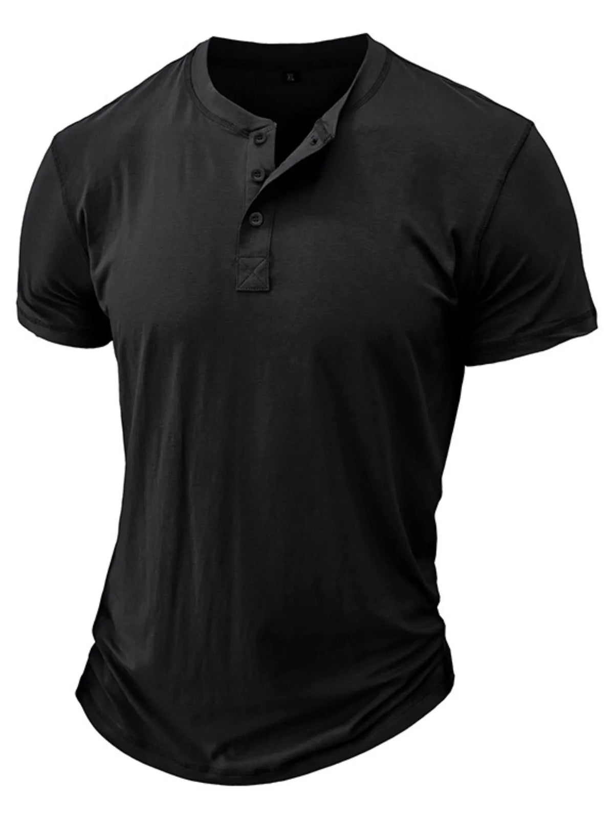 Men's classic henley short sleeve polo shirt by Trendsi, featuring a comfortable fit and casual style in neutral fabric.