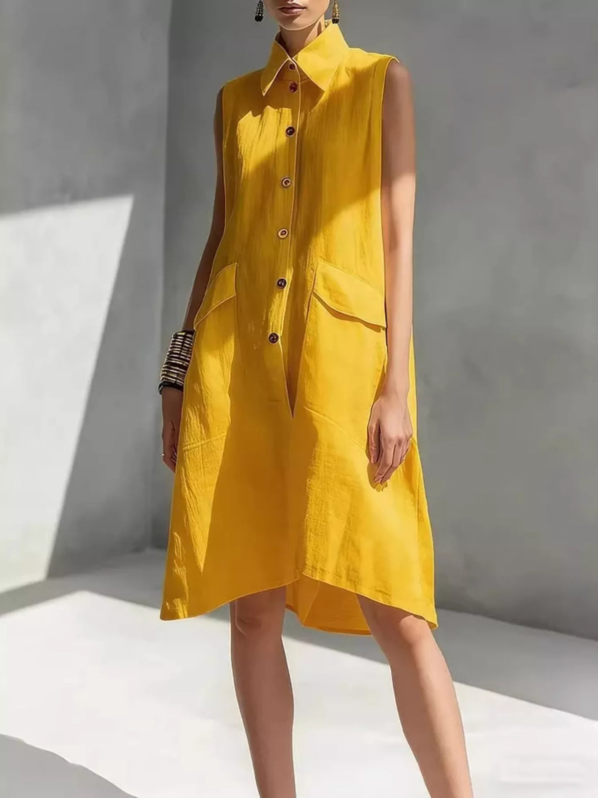 Plus size sleeveless button-front dress by Plush Fashion Hub, featuring a stylish and comfortable full-length dress with a flattering fit.