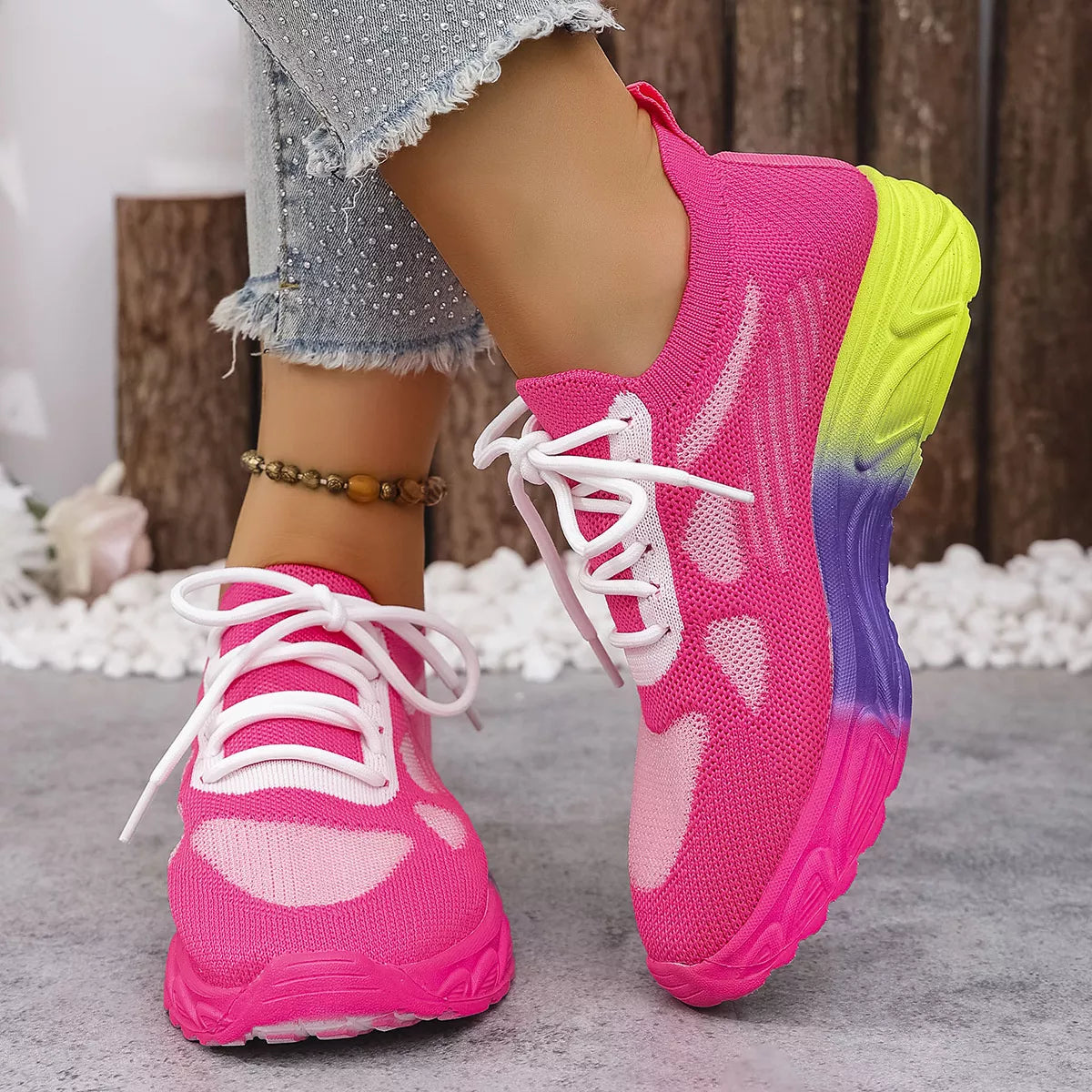 Plush Fashion Hub lace-up round toe sneakers with white rubber soles and stylish design, perfect for casual wear.