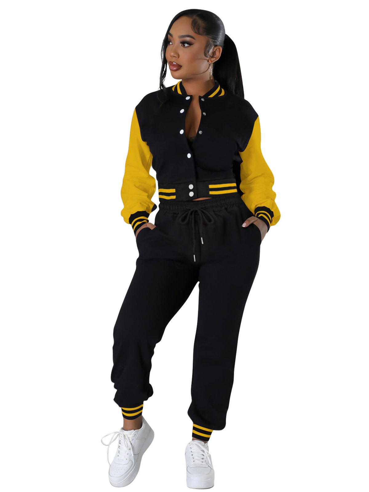 Modern spliced buckle two-piece set from Plush Fashion Hub, featuring stylish design and coordinated pieces for casual wear.