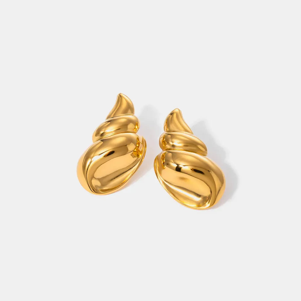 Gold-plated conch earrings from Plush Fashion Hub, featuring a stylish design with a shiny 18K gold finish.