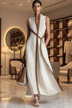 Women's Color Block Sleeveless Stand Collar Dress