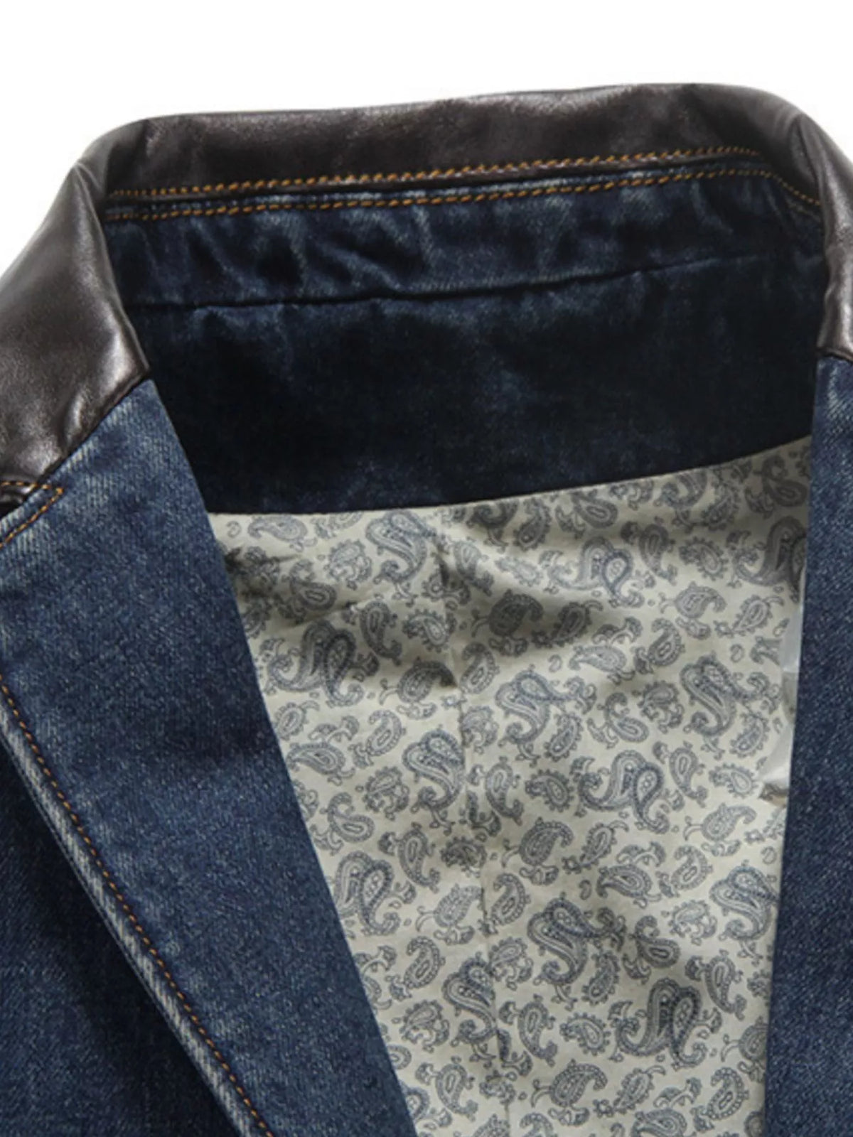 Plus size men's denim blazer with lapel collar and button-up front by Plush Fashion Hub, shown in a classic blue denim fabric.