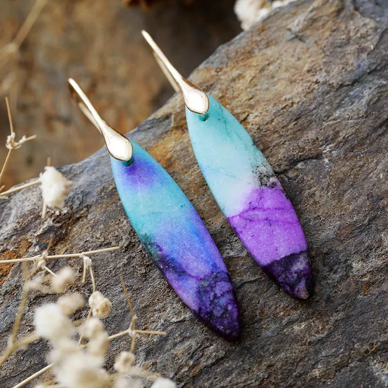 Natural stone geometric copper earrings with modern design, featuring earthy tones and handcrafted details from Plush Fashion Hub.
