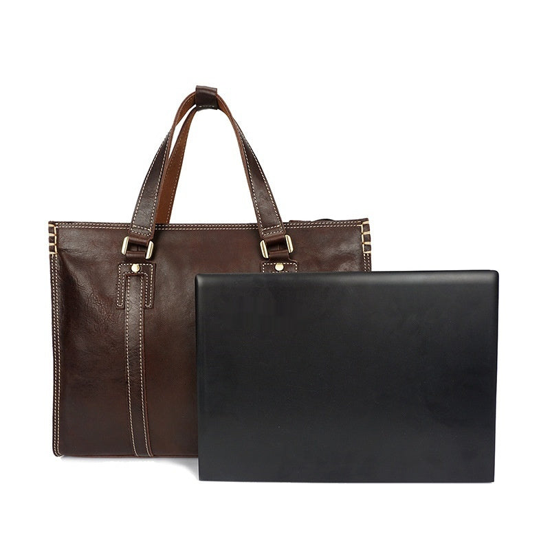 First layer cowhide oily leather shoulder messenger bag by Pi-Mart, showing durable, textured leather with adjustable strap.