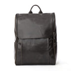 Black leather computer backpack by Pi-Mart, first layer leather bag with multiple compartments and adjustable straps.