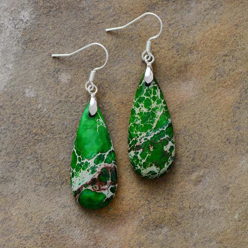 Natural stone copper teardrop earrings featuring elegant design, perfect for stylish clothing and fashion accessories.
