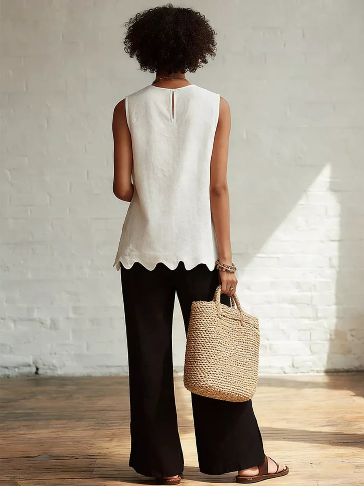 Plus size scalloped hem sleeveless tank top by Plush Fashion Hub, showcasing a fitted design with scalloped edges and sleeveless style.