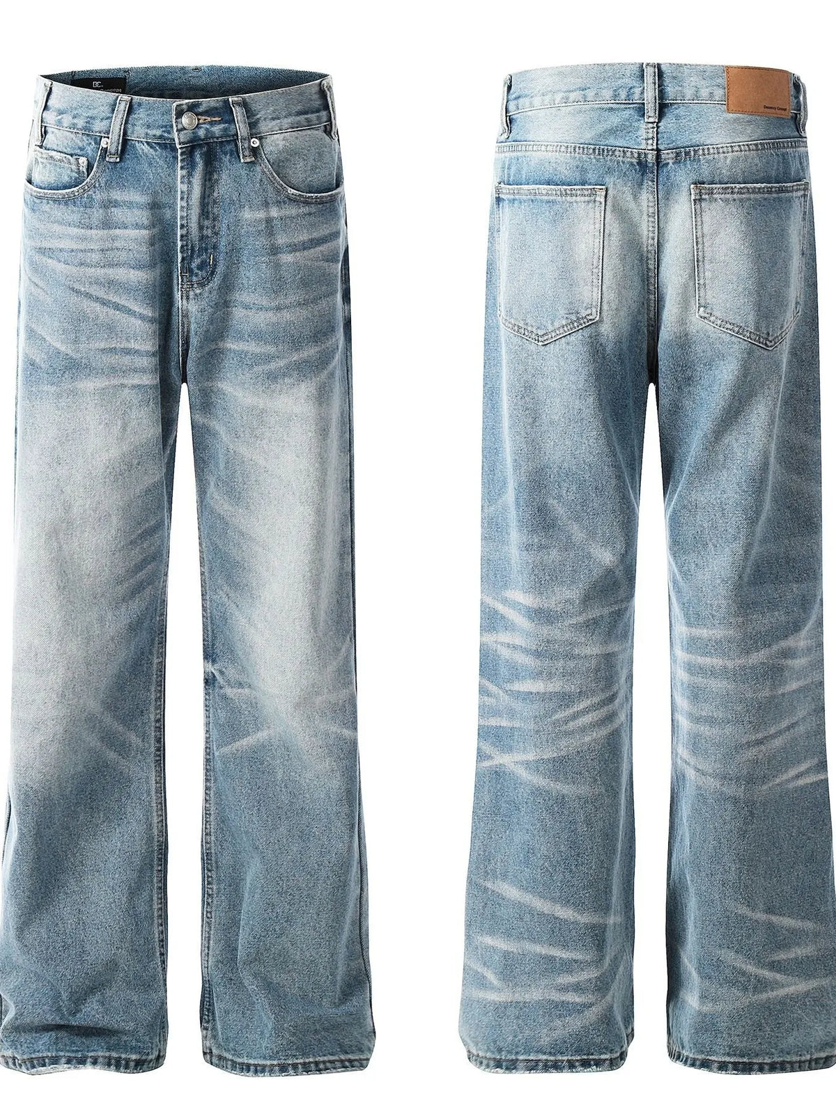 Men's loose fit denim jeans by Plush Fashion Hub, showing the relaxed-fit jeans with classic five-pocket design.
