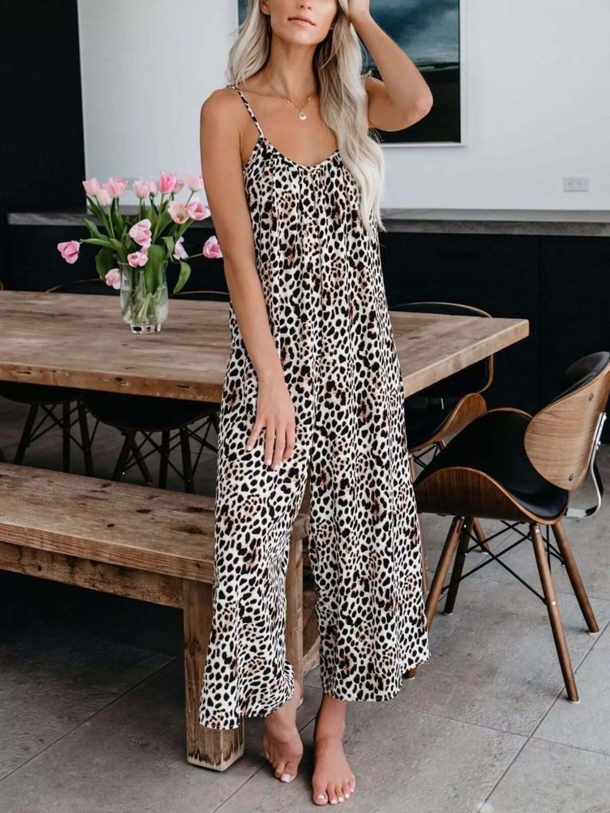 Plus size tie-dye wide-leg jumpsuit from Plush Fashion Hub with a full-length, relaxed fit and vibrant colorful pattern.