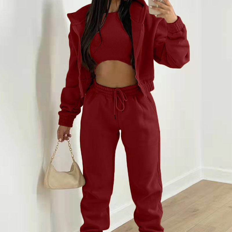 Cozy Fleece-Lined Hoodie Three-Piece Lounge Set