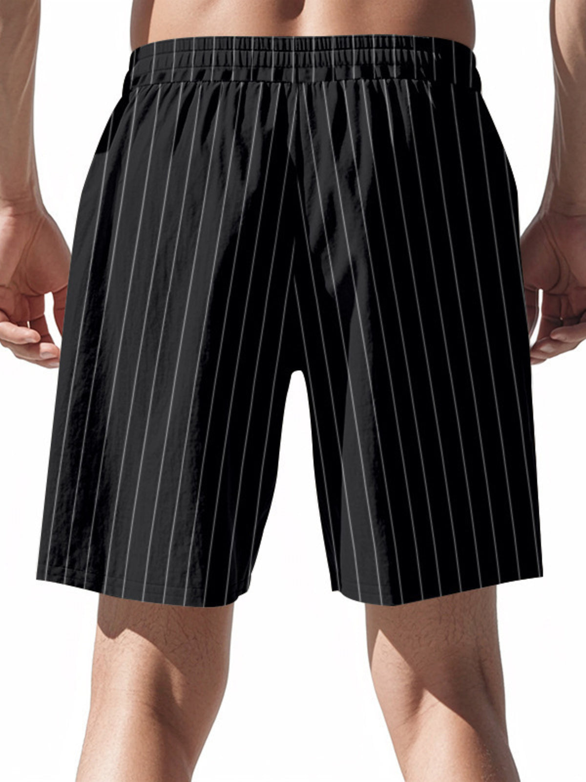 Men's plus size striped casual shorts with drawstring waist by Plush Fashion Hub, featuring a comfortable, relaxed fit.