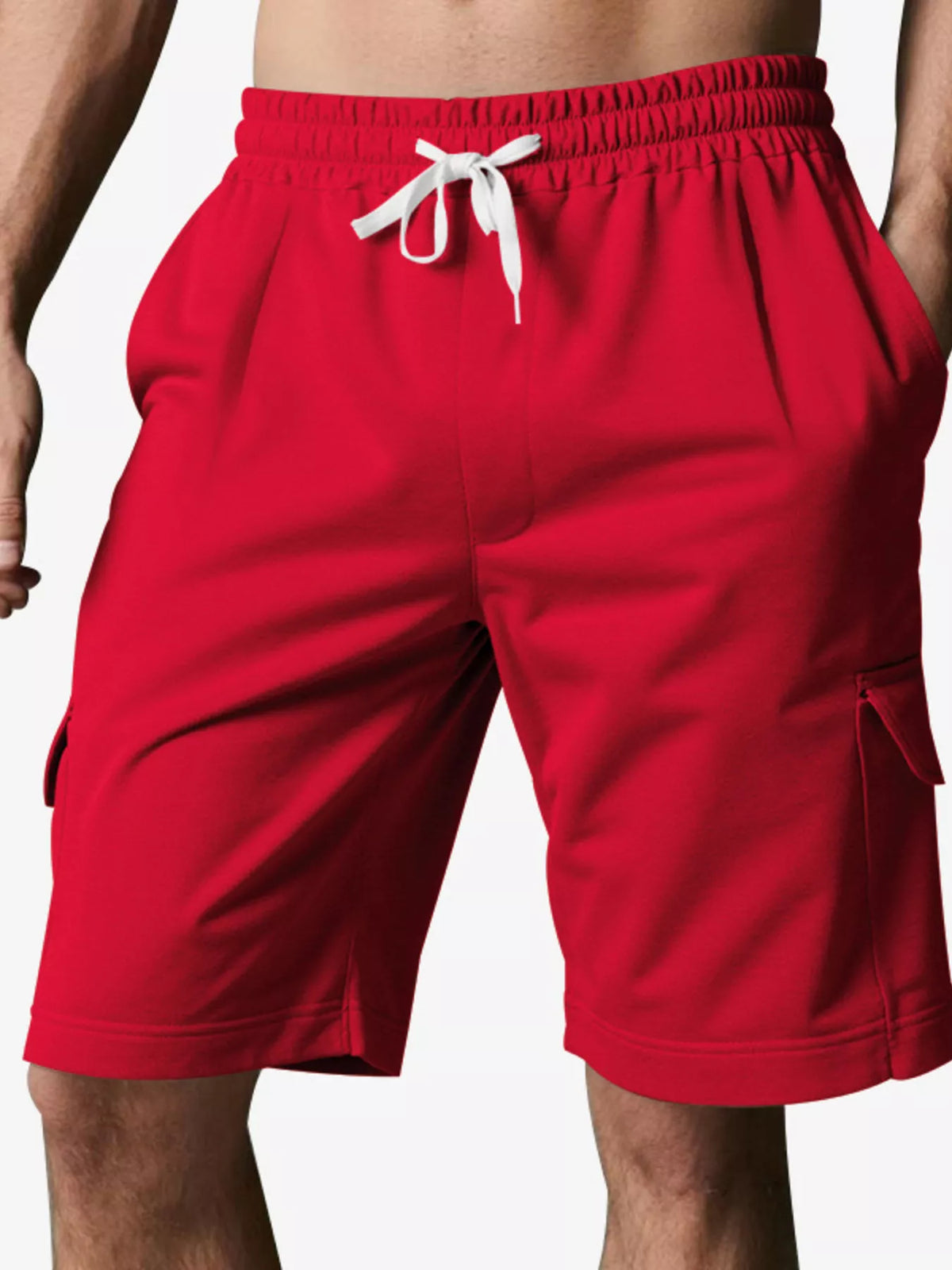 Plus size men's drawstring pocketed shorts from Plush Fashion Hub, featuring a full size fit and comfortable design.