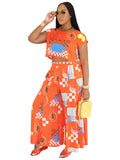 Printed Two-Piece Top and Straight Leg Pant Set
