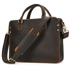 Pi-Mart Retro Crazy Horse Leather Briefcase for 14-inch laptops, featuring a vintage-style commuter business design