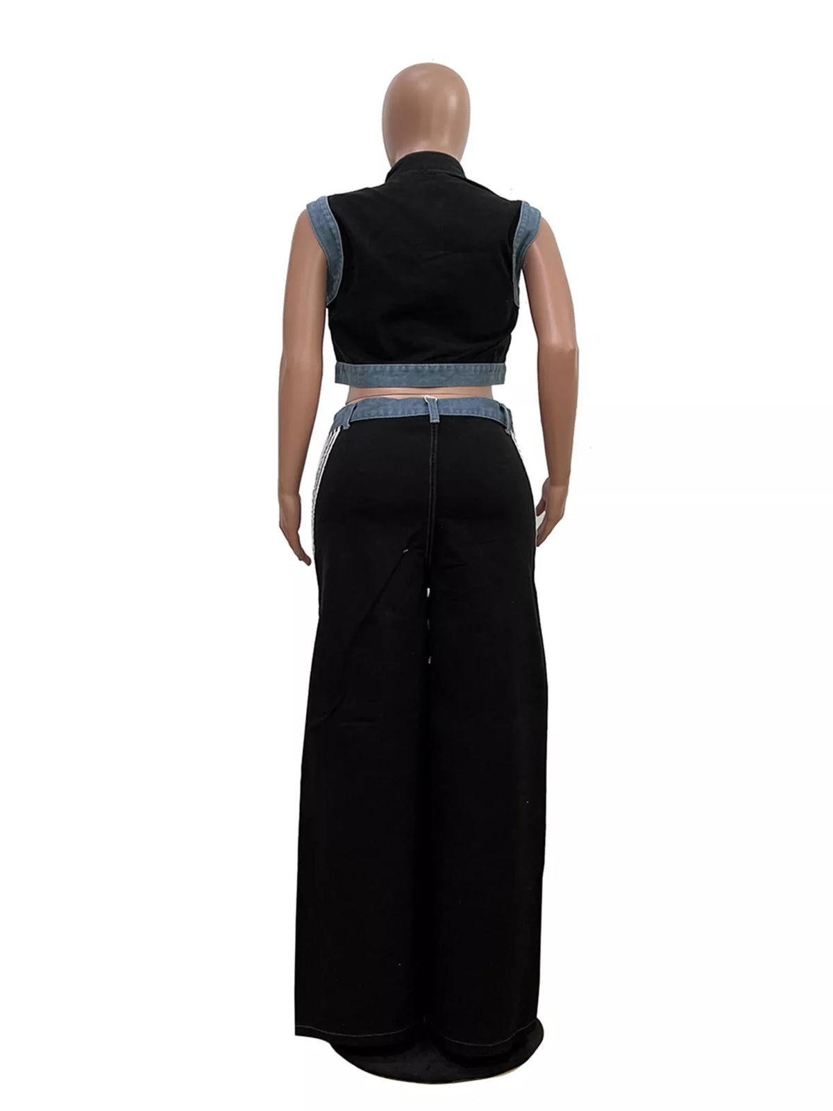 Zip front crop top and striped pants set by Plush Fashion Hub, featuring a stylish two-piece outfit with a crop top and matching striped pants.