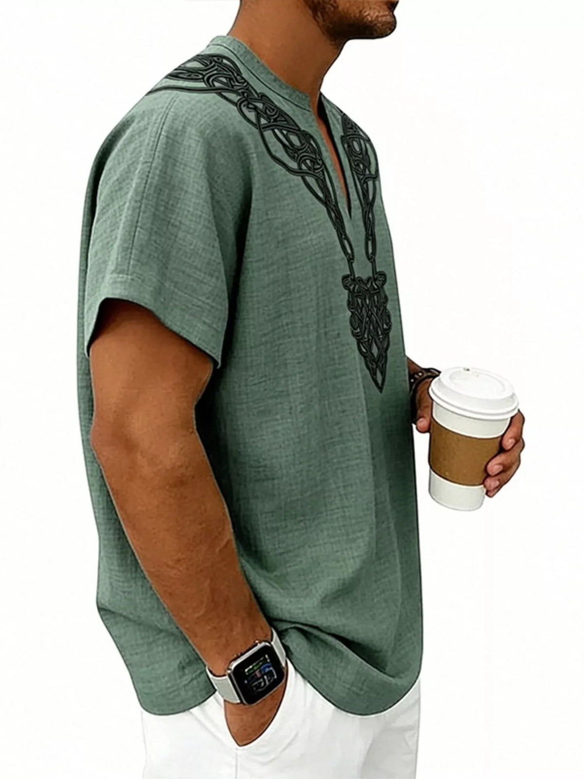 Men's plus size printed short sleeve blouse by Plush Fashion Hub with notched neckline, casual style, colorful pattern, and comfortable fit.