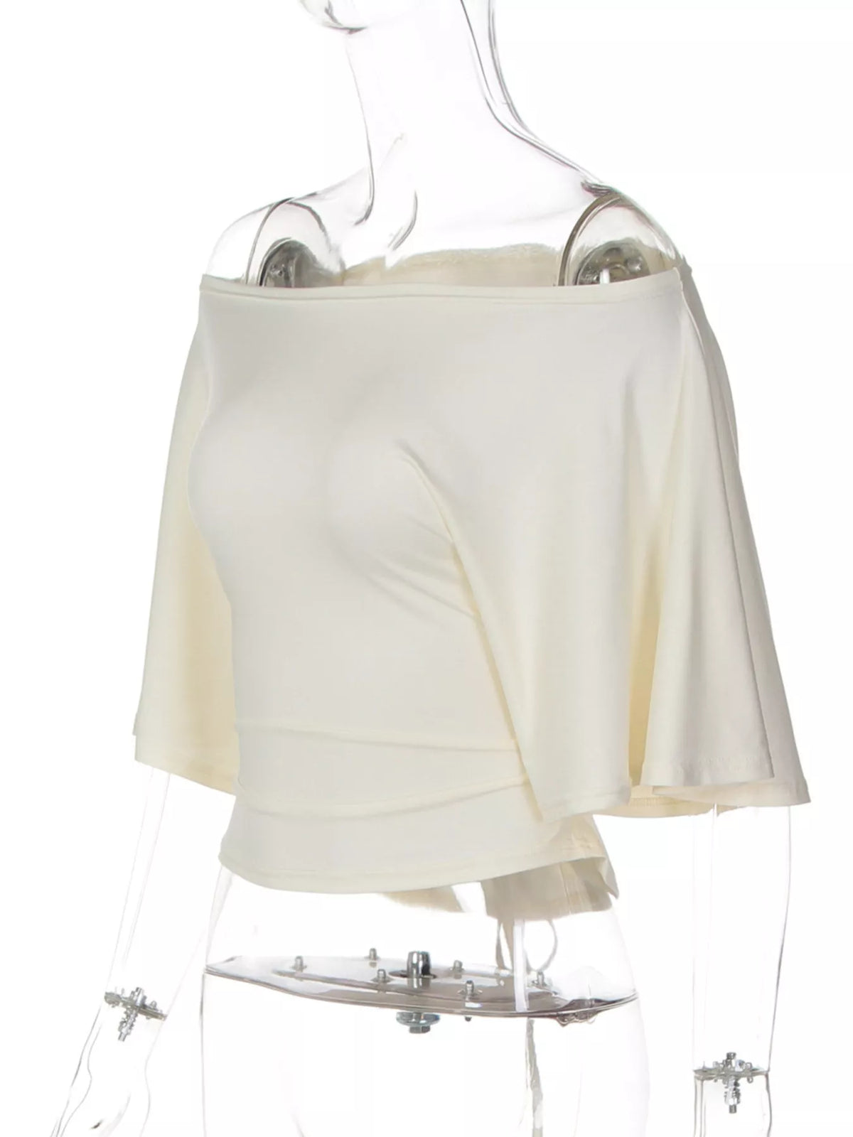 Plush Fashion Hub boat neck short sleeve T-shirt in soft fabric, casual top with a sleek neckline and relaxed fit.