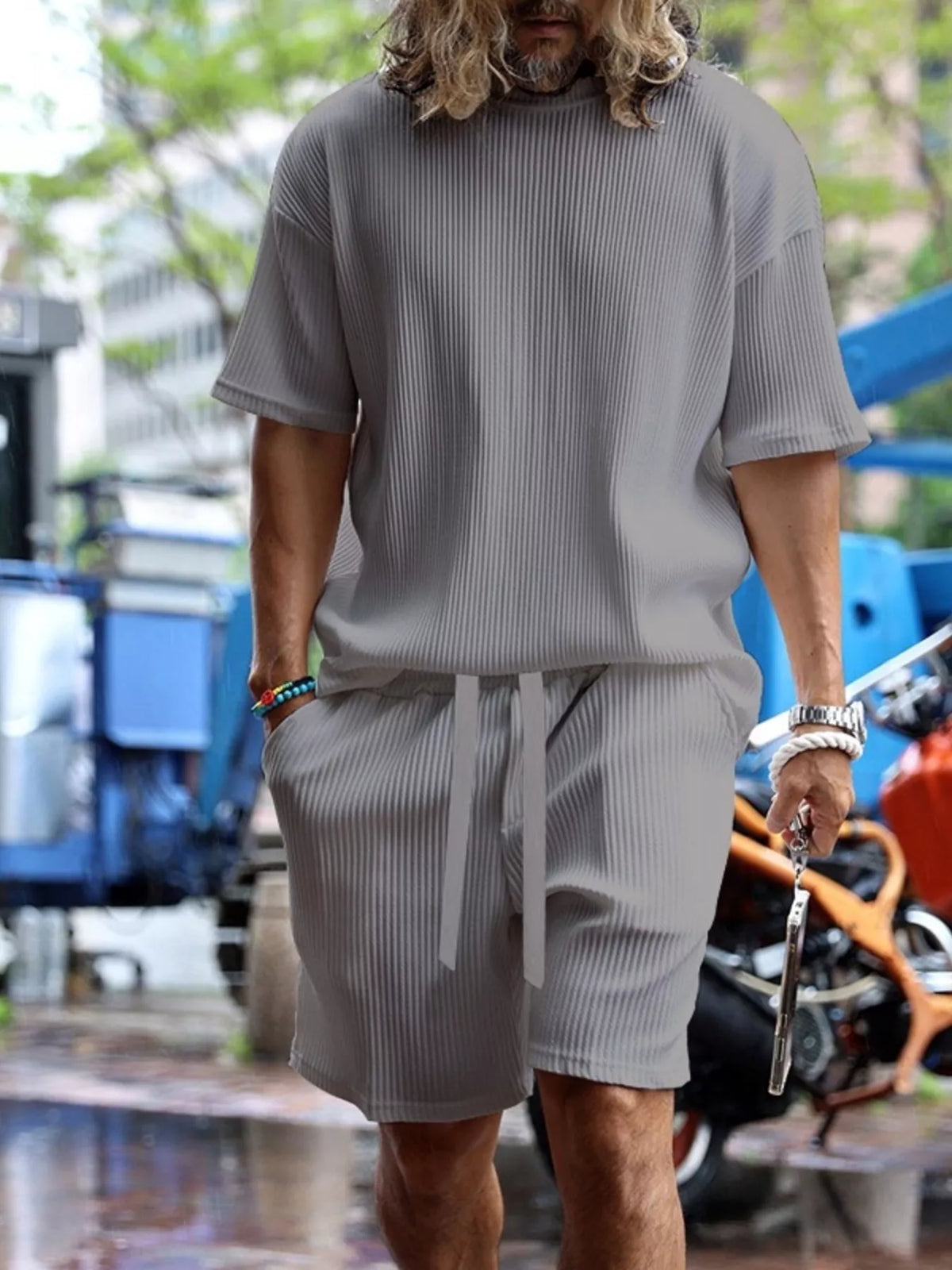 Plus size men's short sleeve top and shorts set by Plush Fashion Hub, casual loungewear for comfortable everyday wear.