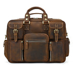 Pi-Mart men's leather briefcase with shoulder strap, laptop compartment, and durable horse leather construction.