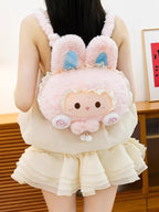 Soft plush bunny backpack by Trendsi featuring whimsical woolen design, perfect for a cute and cozy statement bag.