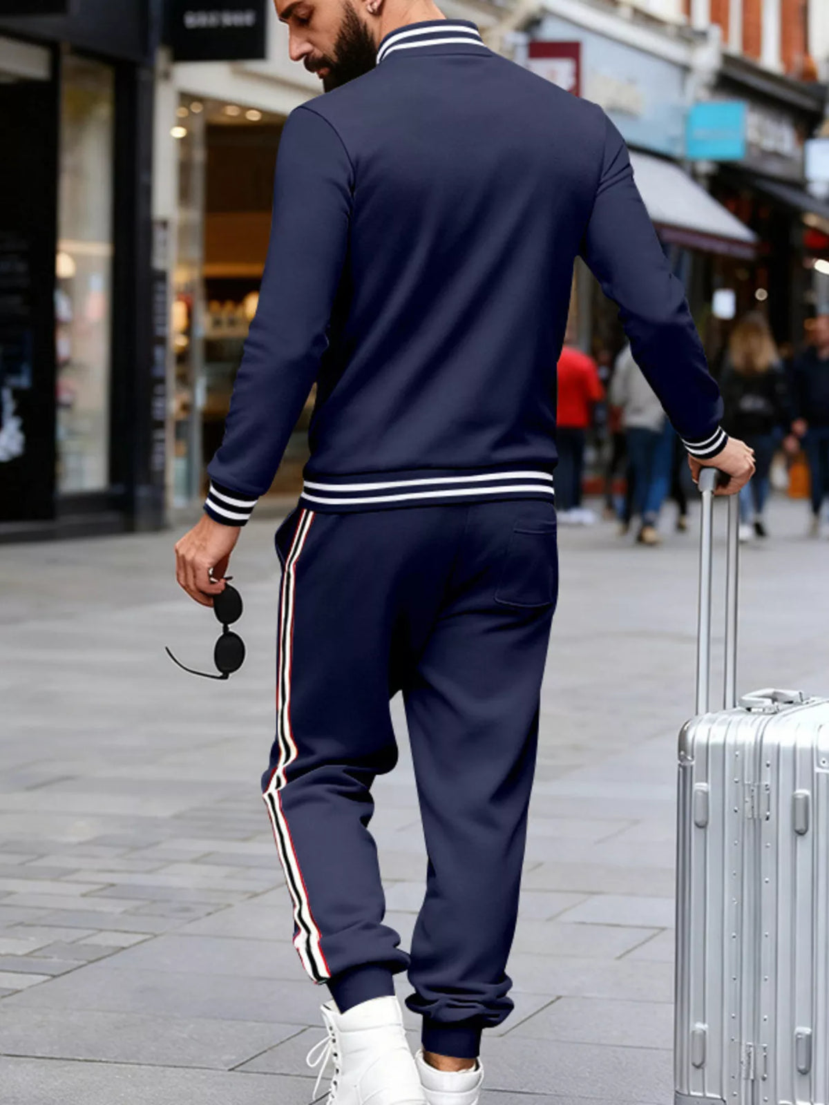 Men's plus size striped snap-down top and pants set by Plush Fashion Hub, featuring a comfortable, stylish matching outfit.