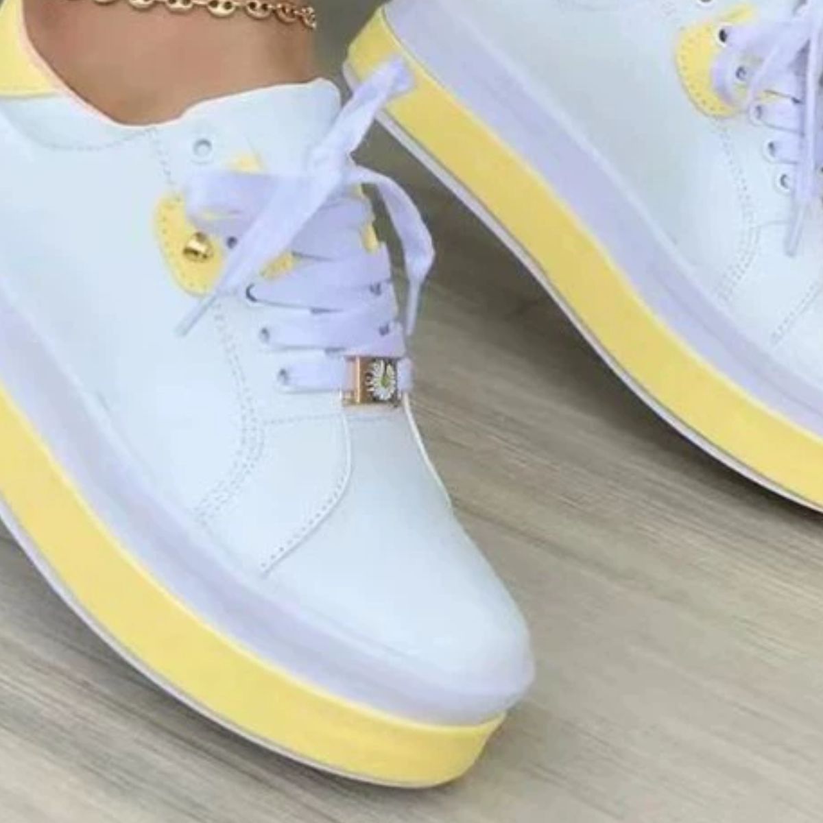Lace-up platform sneakers from Trendsi featuring white canvas material, thick rubber soles, and stylish design.