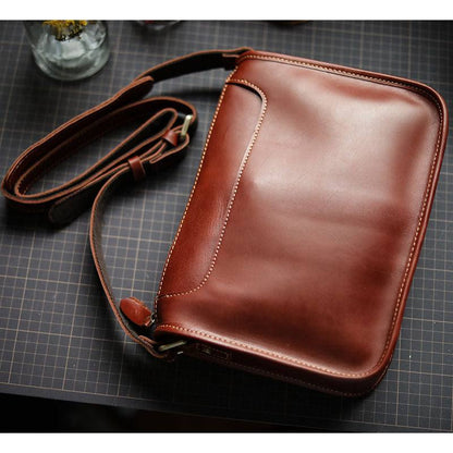 Mens Handmade Leather Casual Crossbody Bag - Plush Fashion Shop #