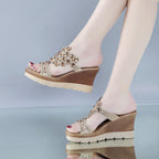 Women rhinestone platform sandals with heels and slippers featuring sparkling rhinestones, stylish footwear by Trendy Attic Store01