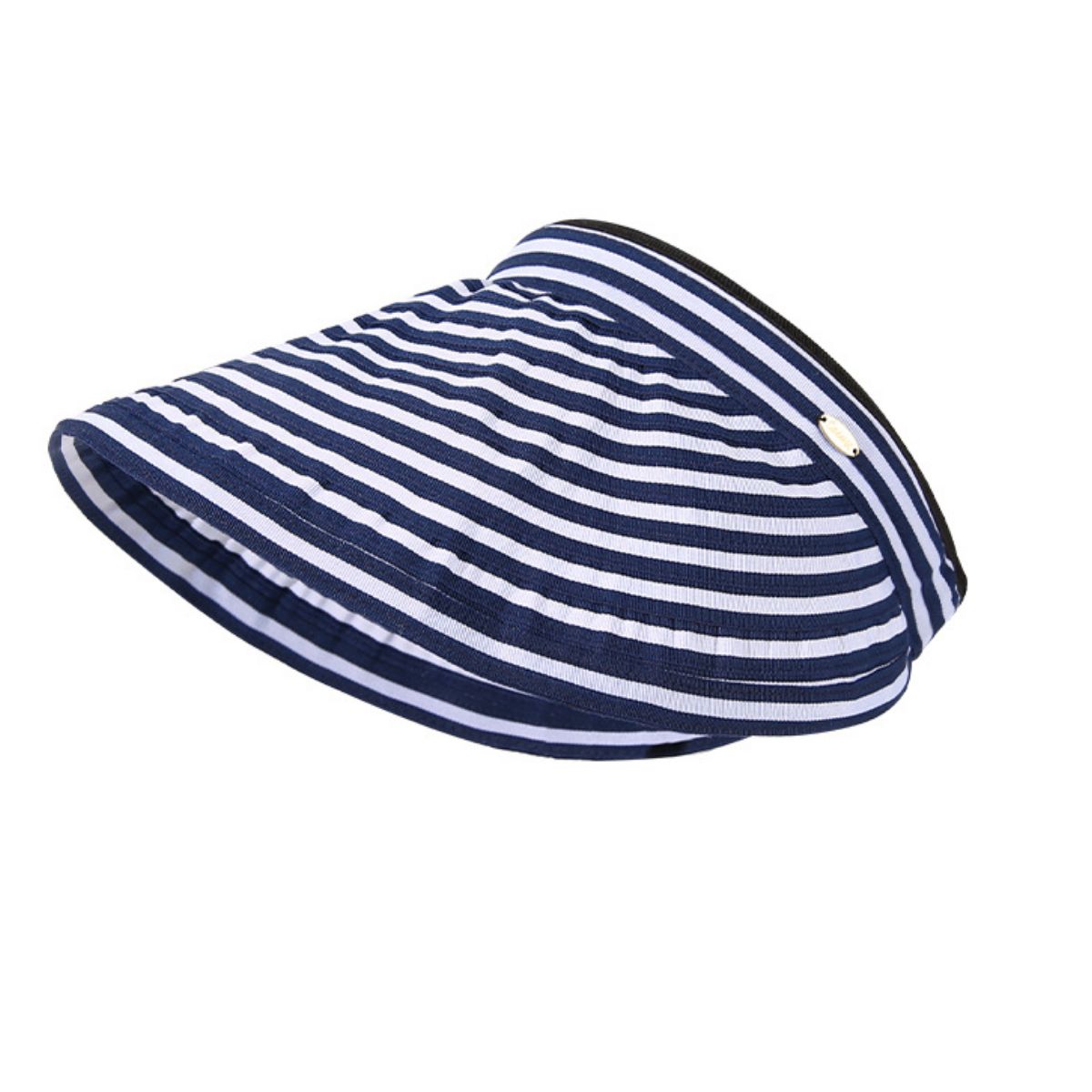 Women’s striped wide brim sun visor hat by Plush Fashion Hub, breathable summer beach accessory with stylish design.