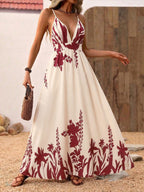Elegant deep V-neck spaghetti strap evening maxi dress by Trendsi, floor-length gown with flowing fabric and stylish design.