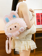 Soft plush bunny backpack from Trendsi featuring a whimsical woolen design, perfect for stylish and playful carry accessories.