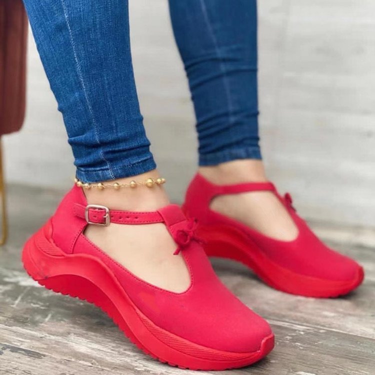 LadyShow.Store platform buckle fringe suede casual sneakers in solid color, featuring fringe details and a buckle accent.