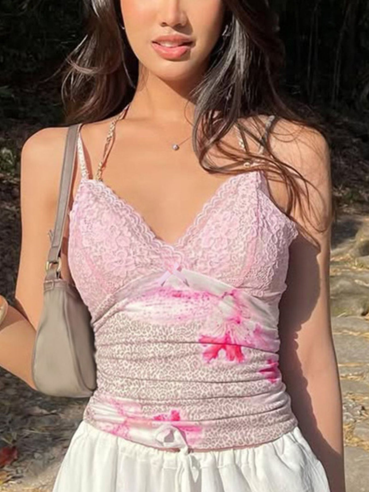 Women's leopard print cami top with lace trim from Plush Fashion Hub, featuring a stylish and comfortable sleeveless design.