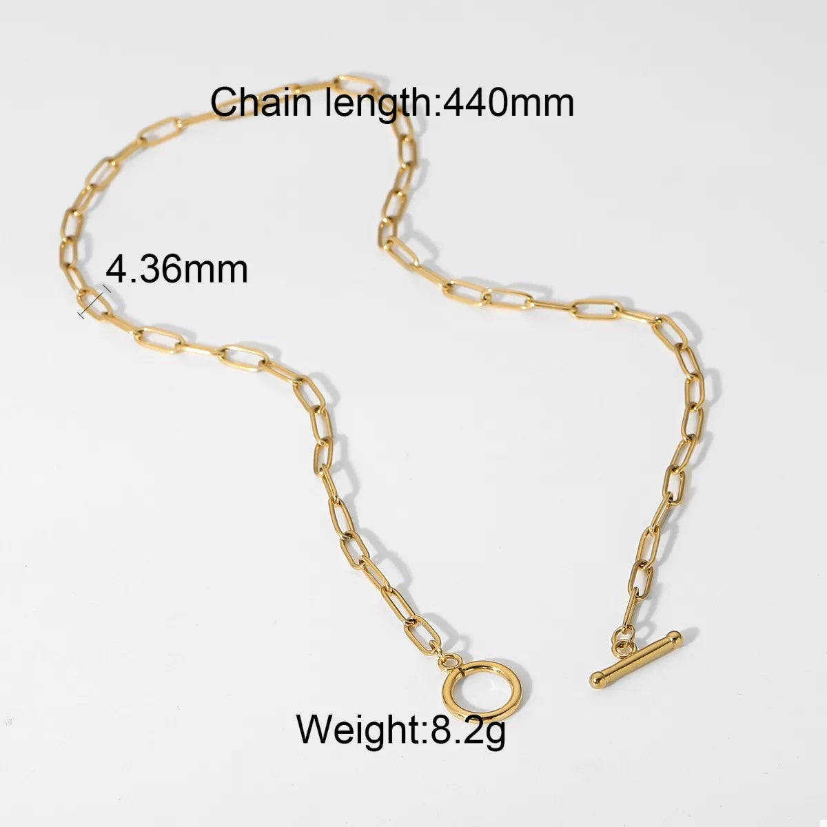 18K gold-plated chain link toggle clasp necklace with stylish design, featuring a durable clasp and elegant finish for versatile wear.
