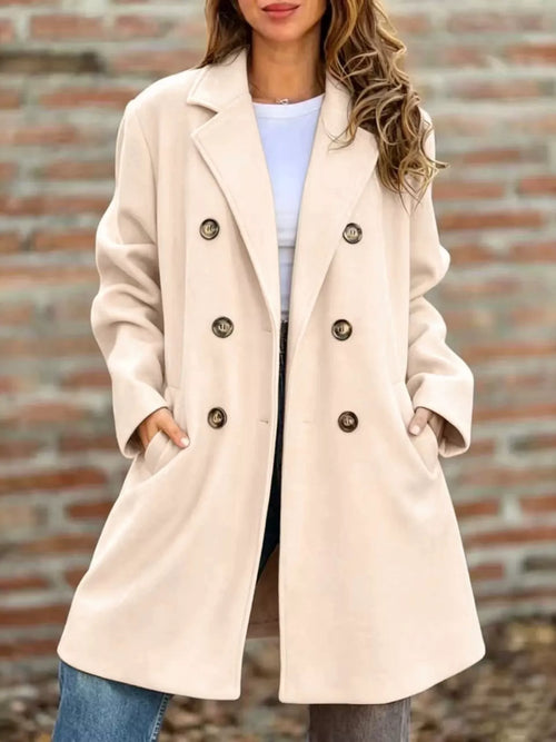 Plus size double-breasted lapel collar coat from Trendsi, casualwear style, shown in a full size, front view with lapel details.
