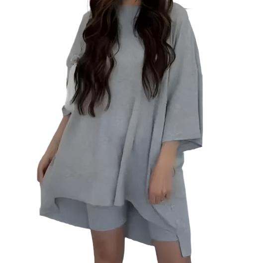 Women's Clothing Fashion Solid Color Loose T-shirt Tight ShortsElevate your wardrobe with our Women's Clothing Fashion Solid Color T-shirt and Shorts set. Made with high-quality viscose fiber, this outfit is not only comfortable2 piece setPlush Fashions ShopPlush Fashion Shop