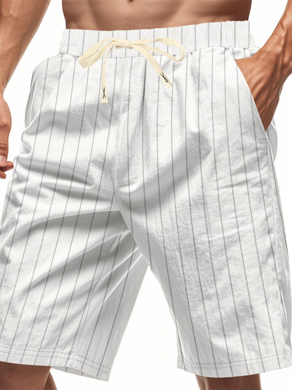 Men's full size striped casual shorts with drawstring waist by Plush Fashion Hub, featuring a comfortable fit and stylish design.