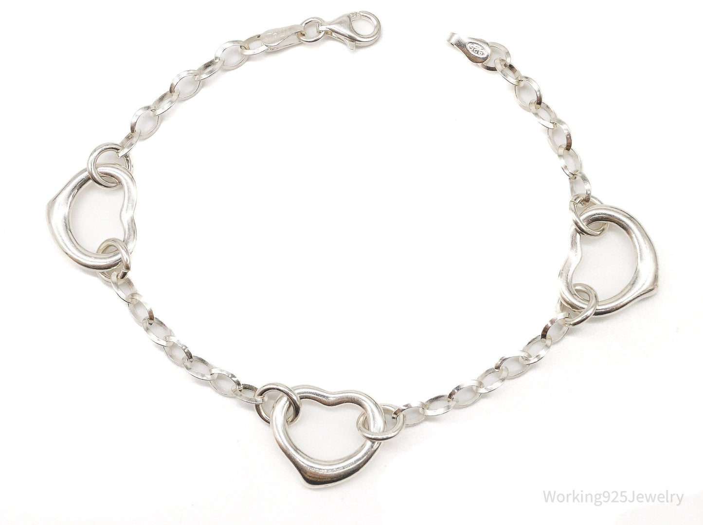 Vintage Italian Hearts Chain Link Sterling Silver Bracelet Working 925 Jewelry