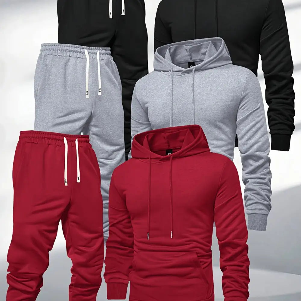 Assorted hoodies and sweatpants from the 3pcs Men’s Hooded Sweatshirt and Sweatpants Set